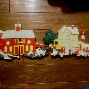 Vintage 70’s homco plastic wall plaques red farm house chicken horse mill set